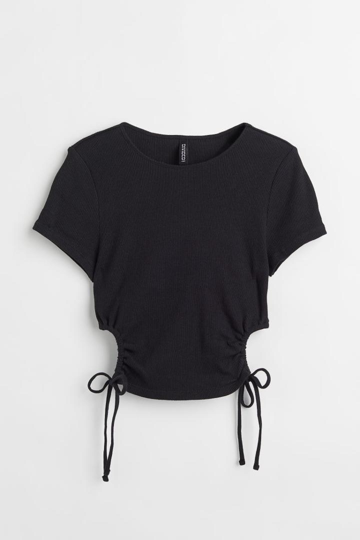 H & M - Ribbed Cut-out Top - Black