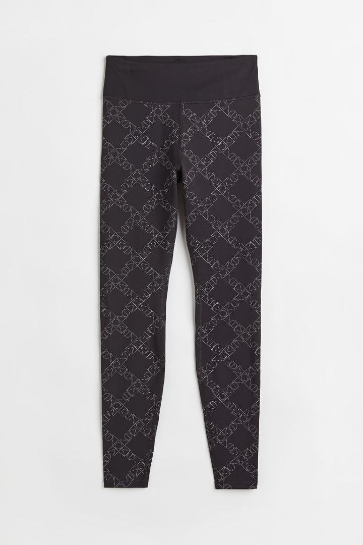 H & M - Monogram-print Running Tights - Black