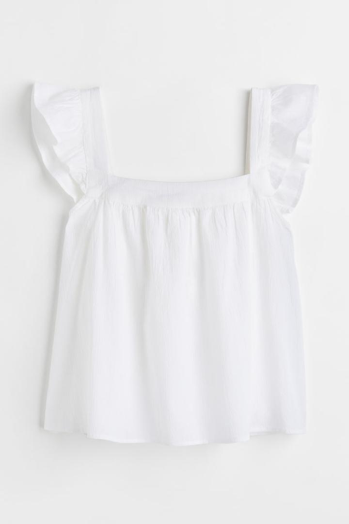 H & M - Flounce-trimmed Top - White