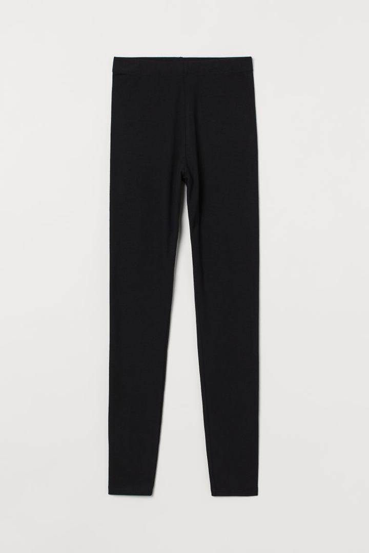 H & M - Cotton Jersey Leggings - Black