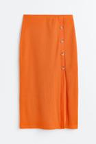 H & M - Button-detail Ribbed Skirt - Orange