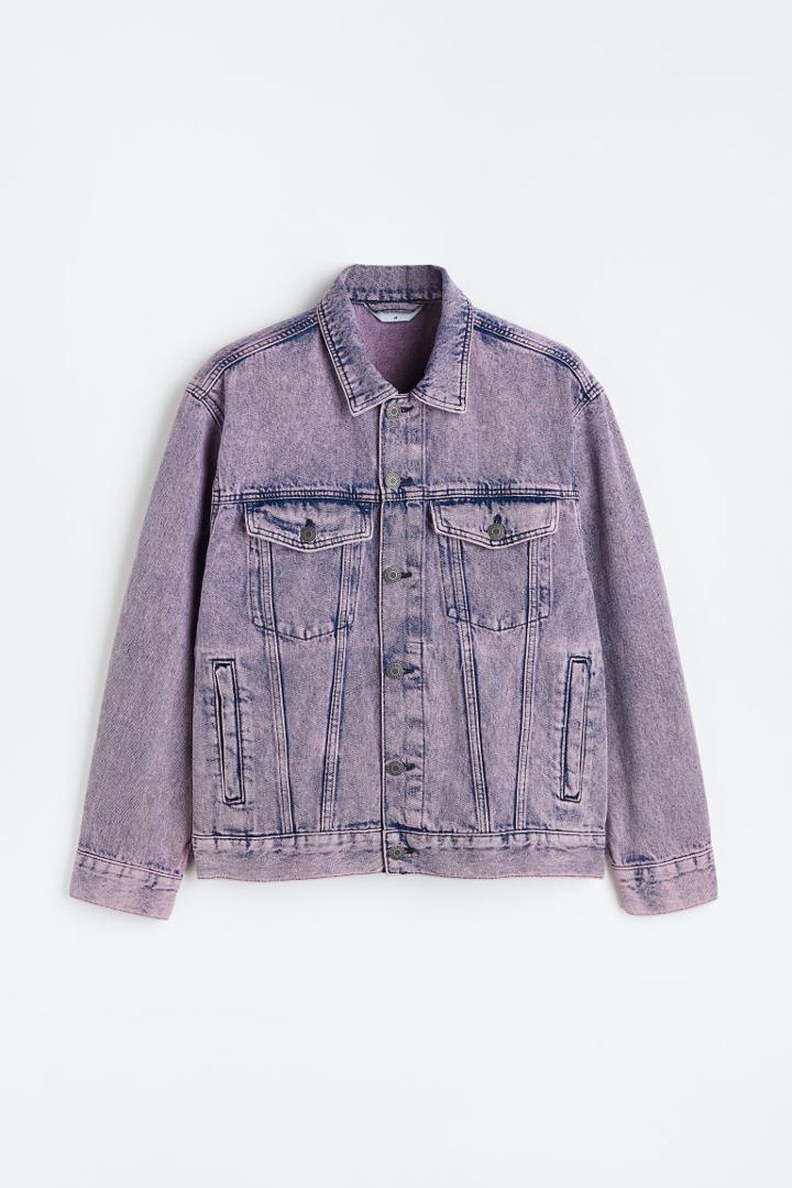 H & M - Relaxed Fit Denim Jacket - Purple