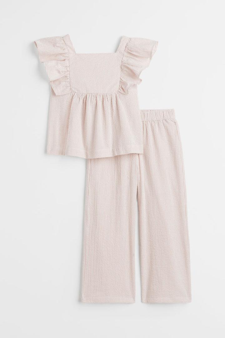 H & M - 2-piece Top And Pants Set - Beige