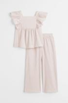 H & M - 2-piece Top And Pants Set - Beige
