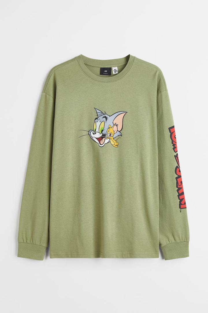 H & M - Relaxed Fit Printed Jersey Shirt - Green