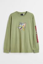 H & M - Relaxed Fit Printed Jersey Shirt - Green