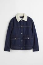 H & M - Lined Faux Shearling-collared Denim Jacket - Blue