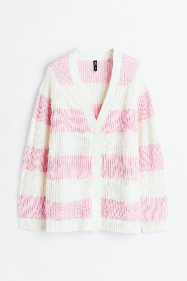 H & M - Rib-knit Cardigan - Pink