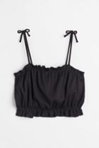 H & M - Short Ruffle-trimmed Top - Black