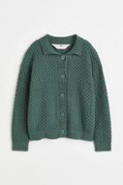 H & M - Cotton Cardigan With Collar - Green