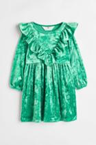 H & M - Ruffle-trimmed Velour Dress - Green