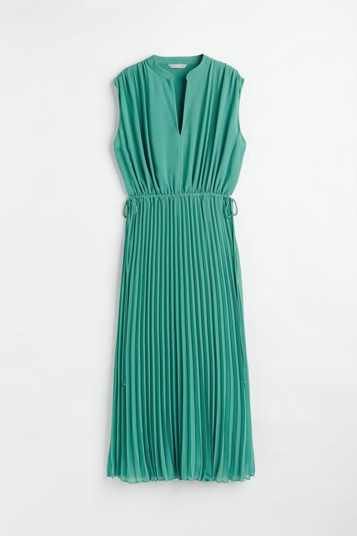 H & M - Pleated Chiffon Dress - Green