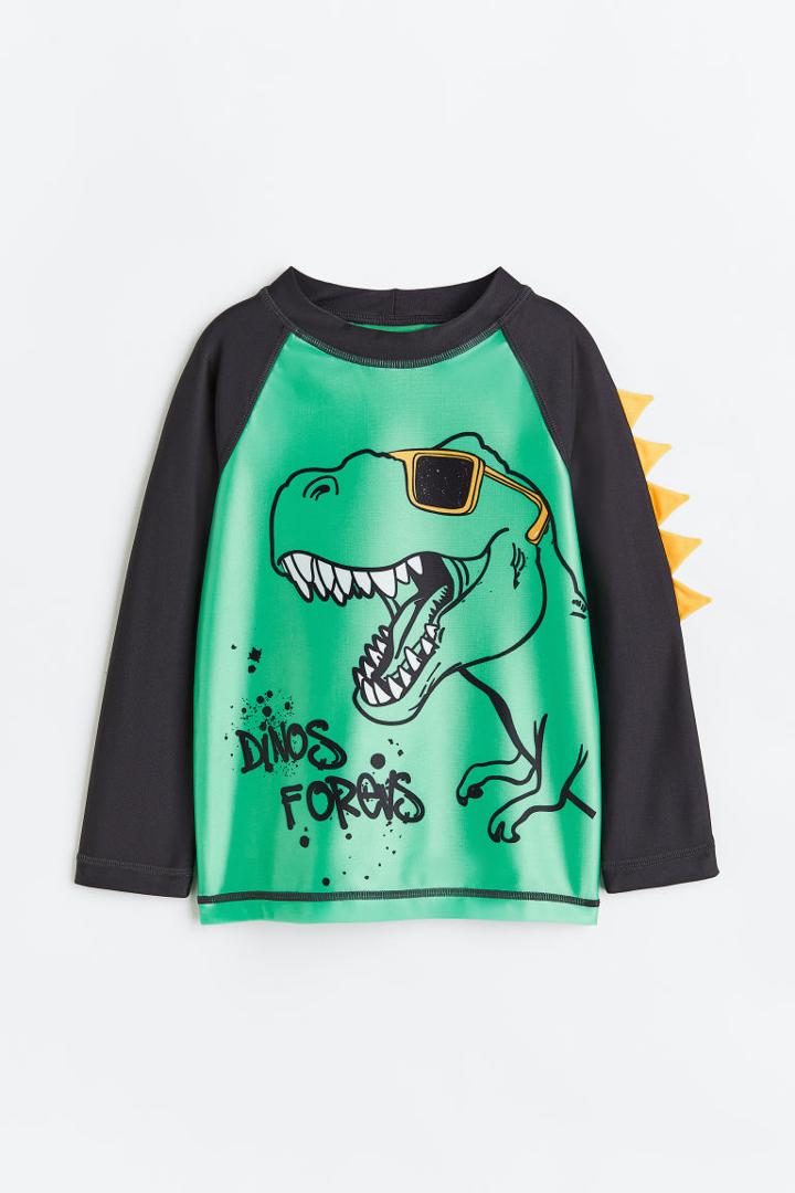 H & M - Appliqud Swim Shirt Upf 50 - Green