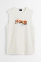 H & M - Relaxed-fit Cotton Sleeveless Shirt - White