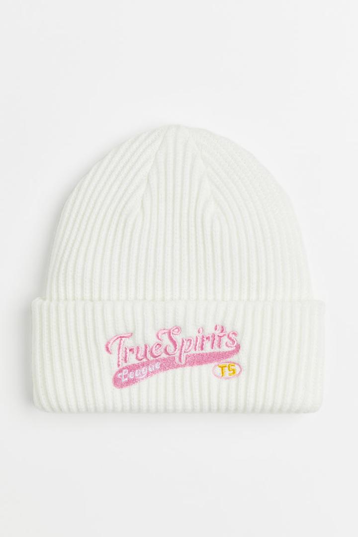 H & M - Appliqud Ribbed Hat - White