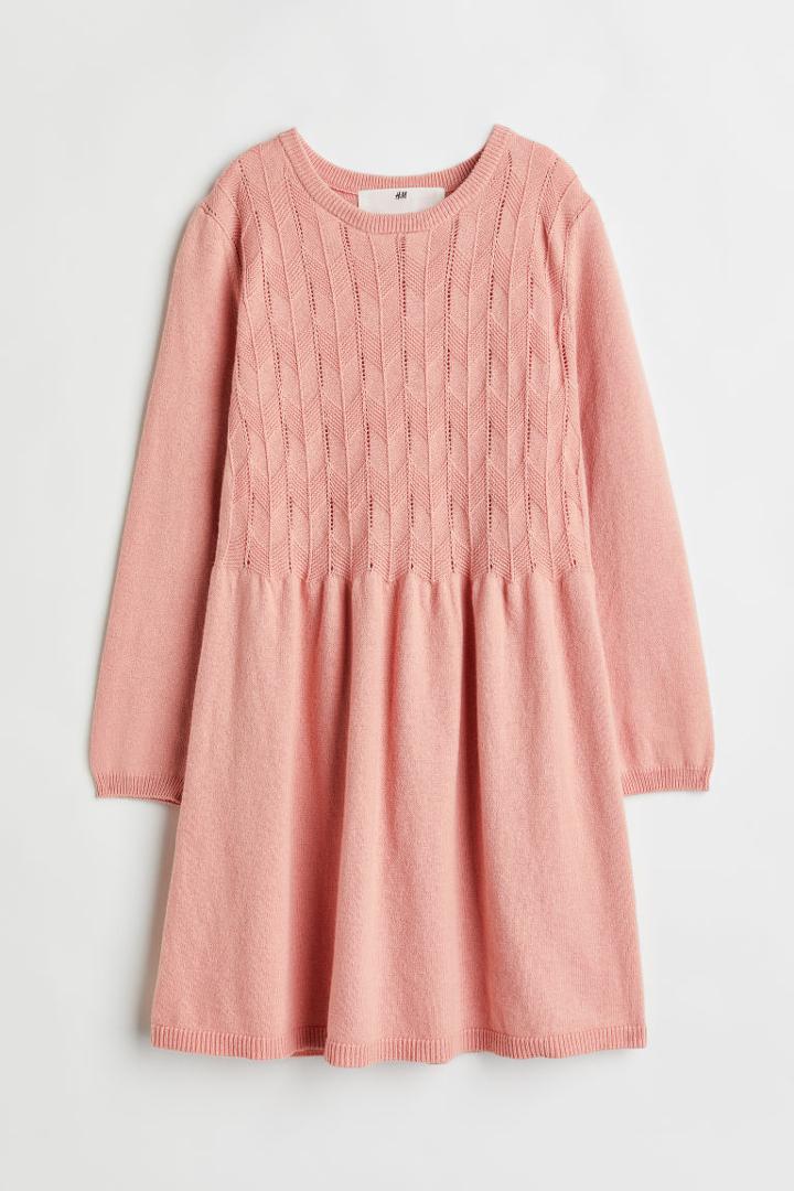 H & M - Textured-knit Dress - Pink