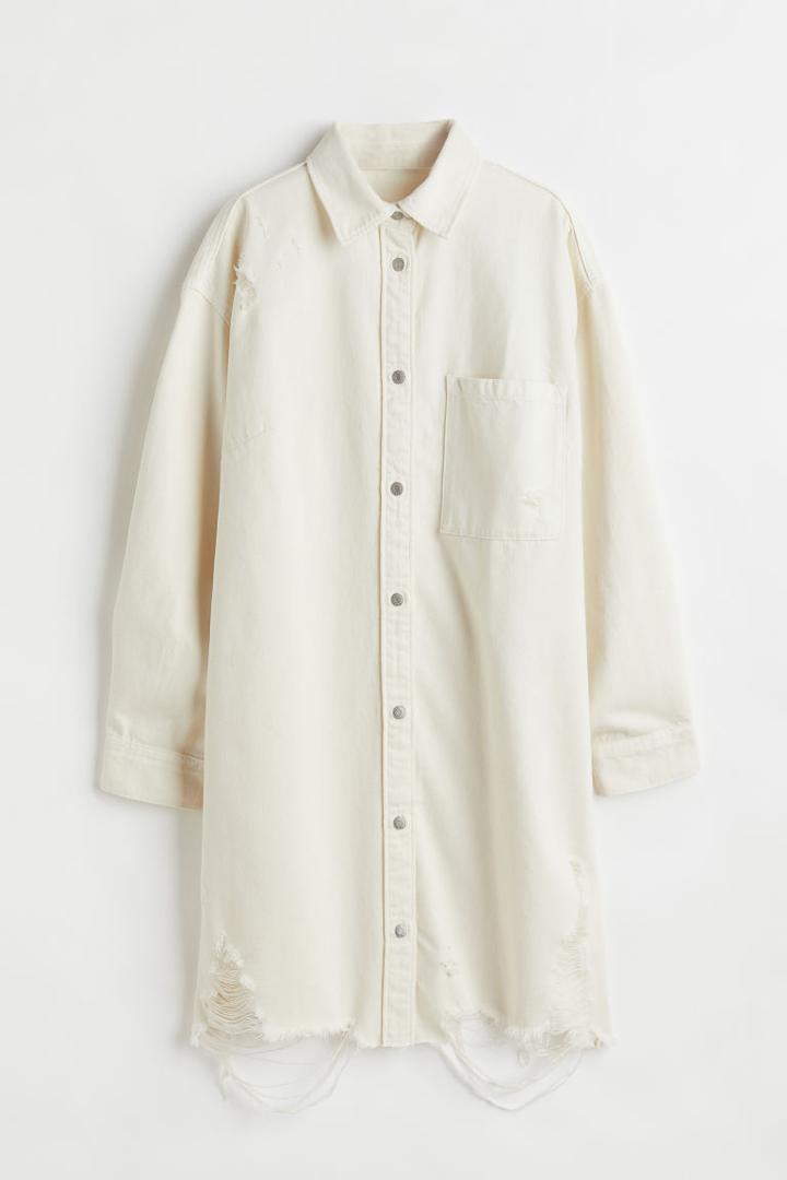 H & M - Denim Shirt Dress - White