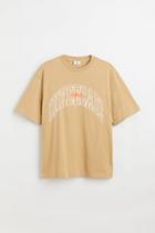 H & M - Relaxed Fit Printed T-shirt - Beige