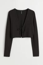 H & M - Ribbed Tie Detail Cardigan - Black