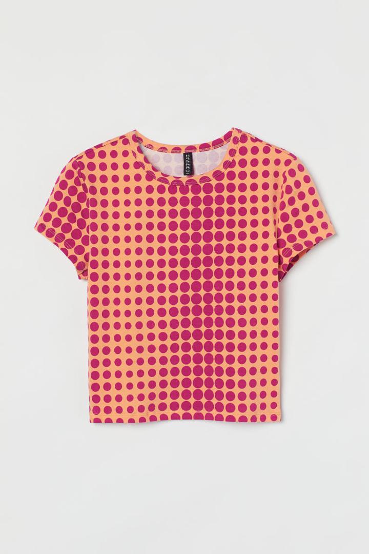 H & M - Dotted Cotton Jersey Top - Orange