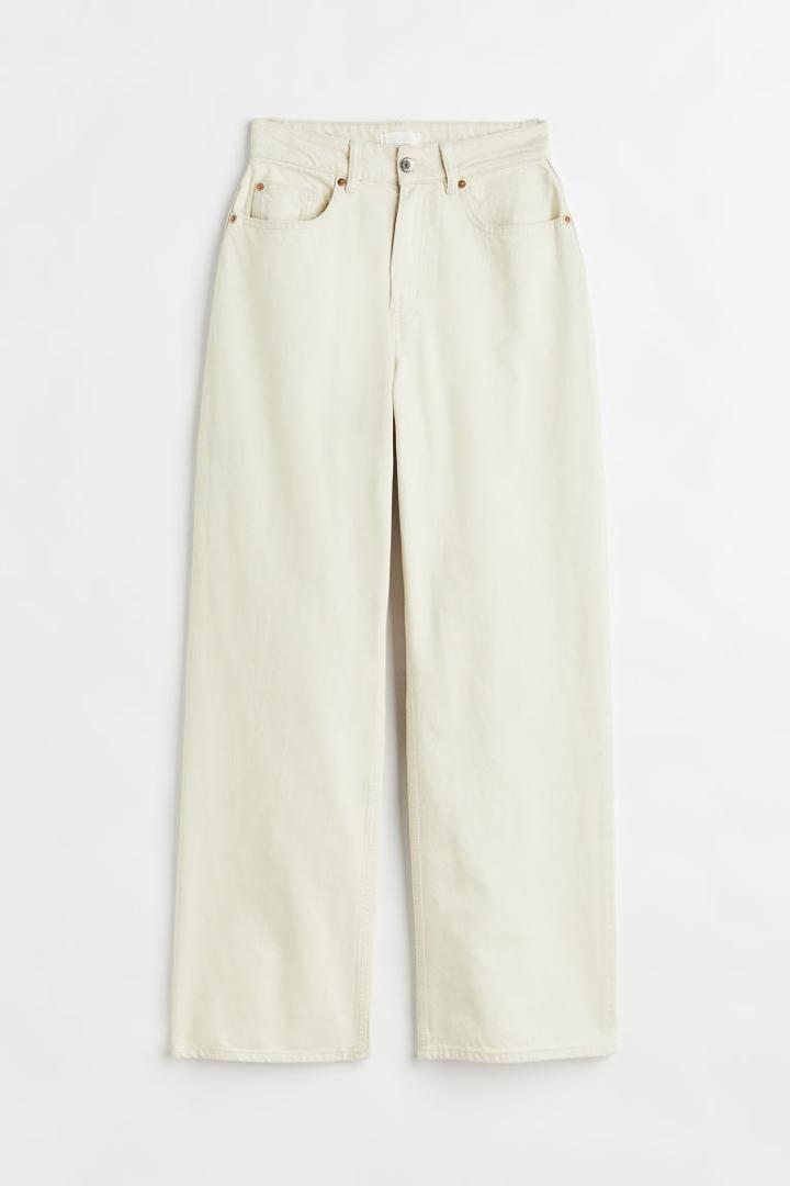 H & M - Loose Straight High Jeans - Beige