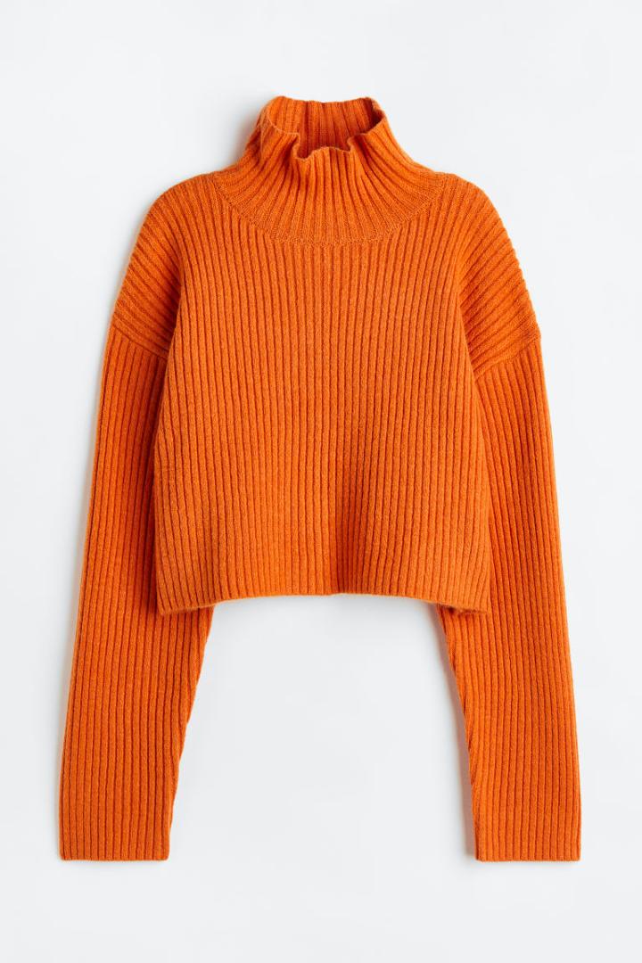 H & M - Ribbed Mock Turtleneck Sweater - Orange