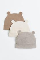 H & M - 3-pack Ribbed Jersey Hats - Beige