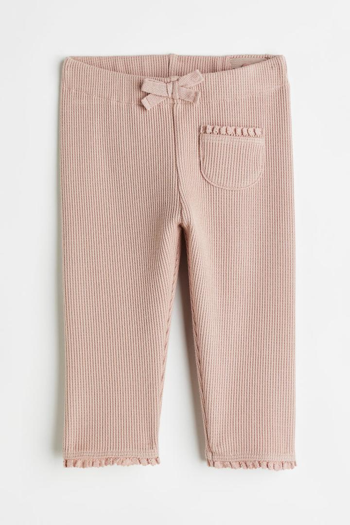 H & M - Waffled Jersey Leggings - Pink