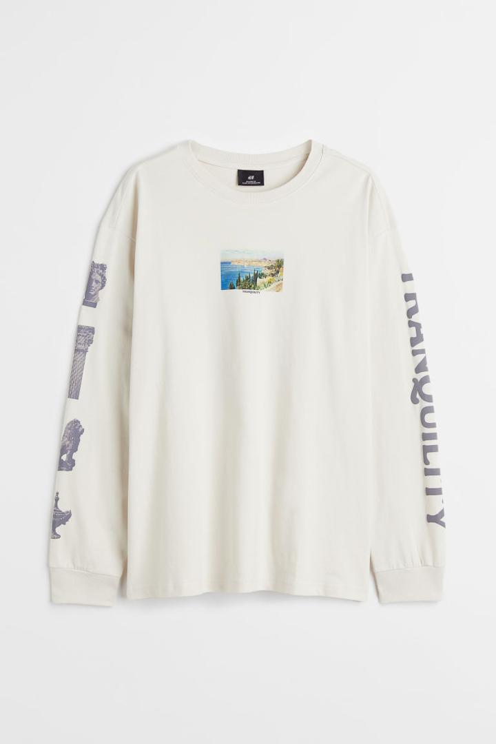 H & M - Oversized Jersey Shirt - Beige
