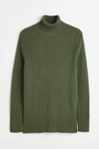 H & M - Muscle Fit Turtleneck Sweater - Green