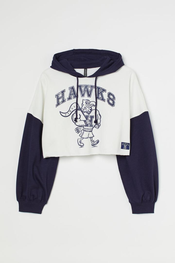 H & M - H & M+ Crop Hoodie - White