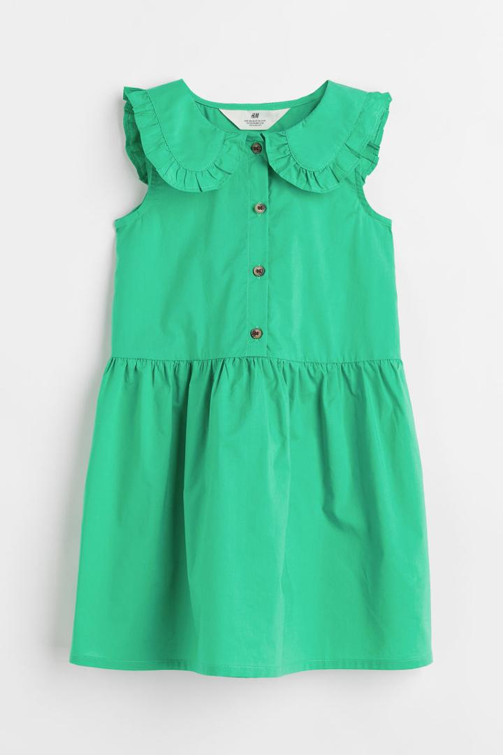 H & M - Collared Cotton Dress - Green