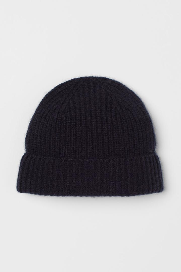 H & M - Rib-knit Cashmere Hat - Blue