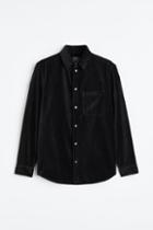 H & M - Regular Fit Velvet Shirt - Black