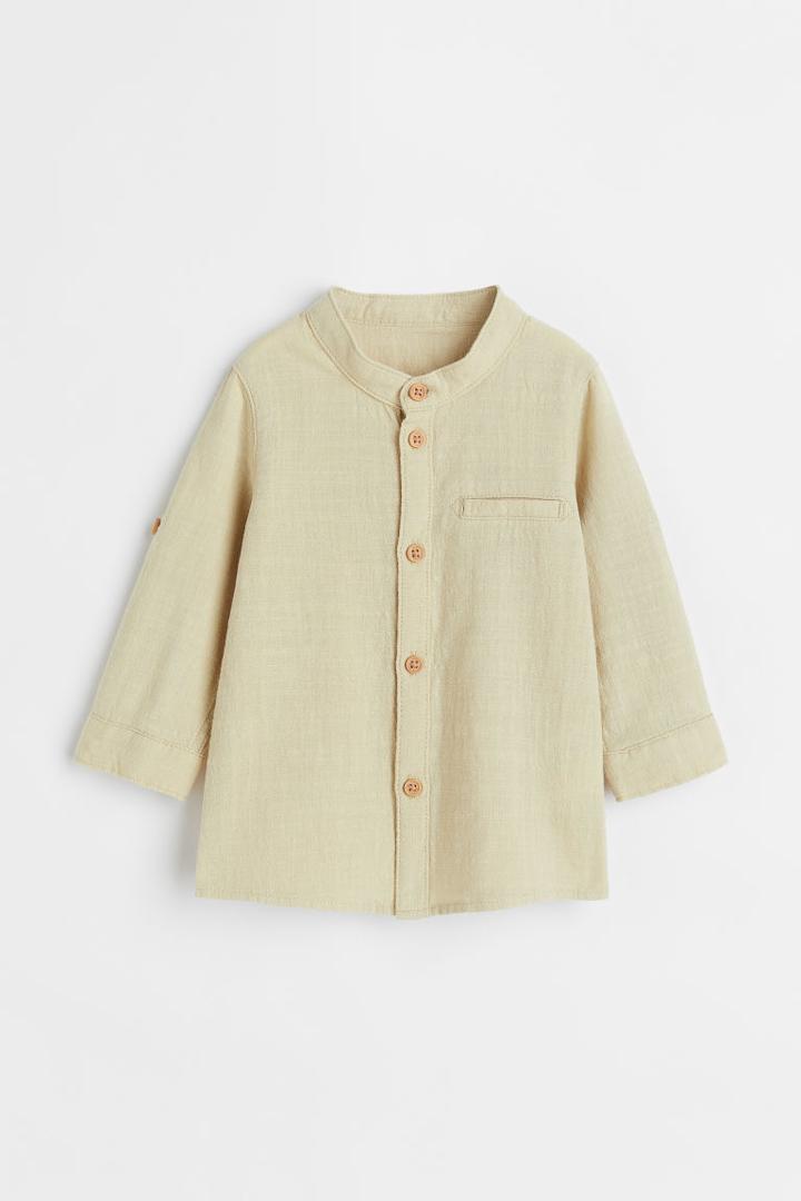 H & M - Band-collar Shirt - Yellow