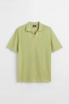 H & M - Regular Fit Linen-blend Polo Shirt - Green
