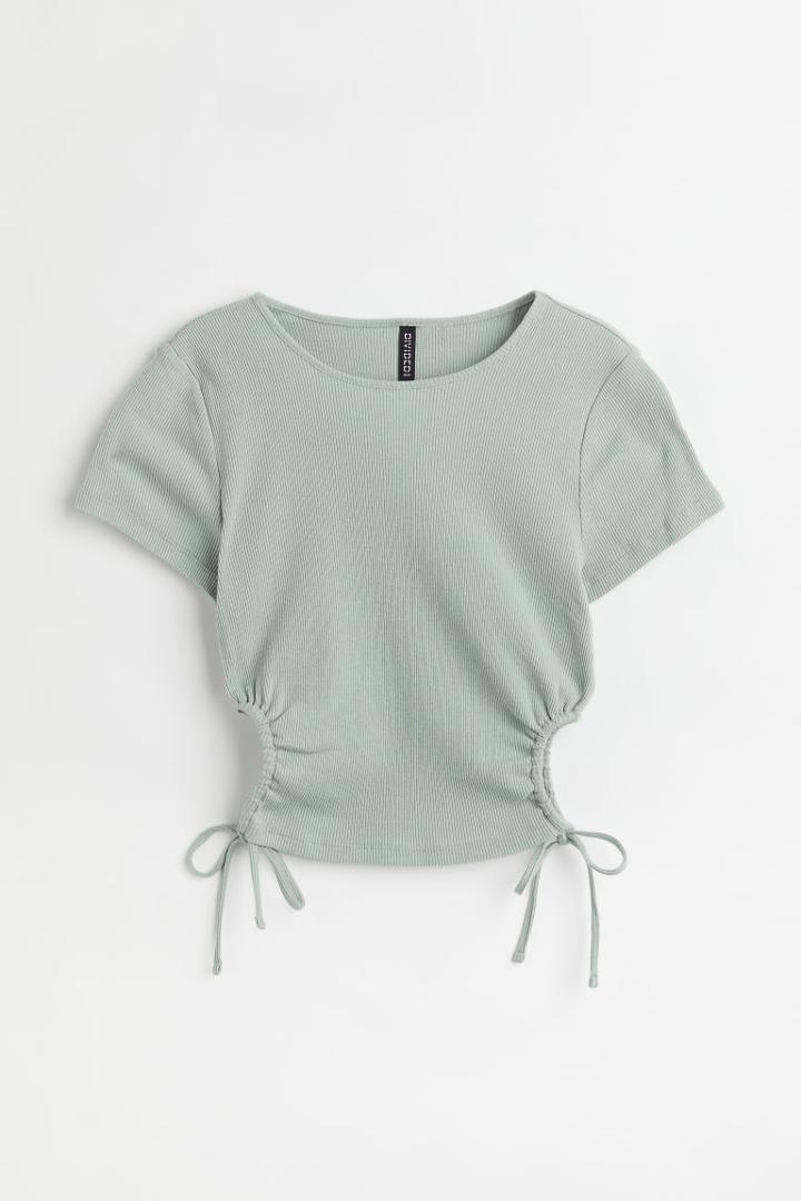 H & M - Ribbed Cut-out Top - Green