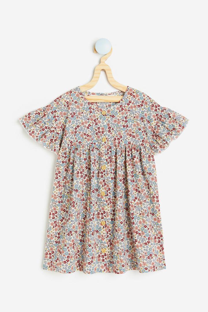 H & M - Flutter-sleeved Double-weave Dress - Beige