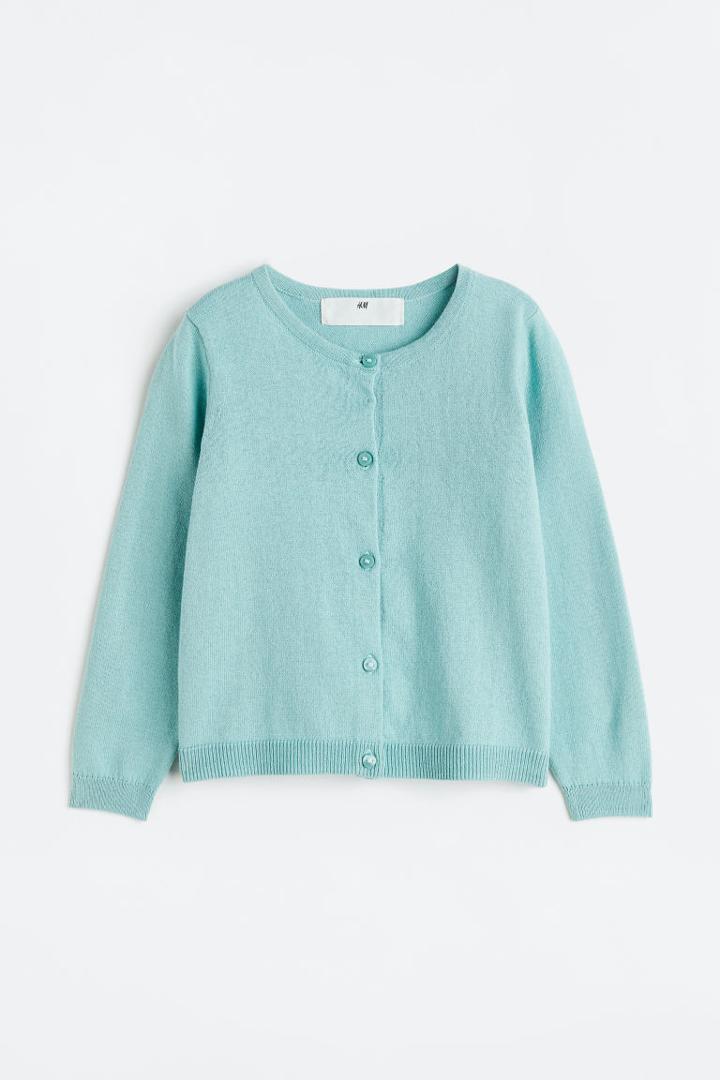 H & M - Fine-knit Cotton Cardigan - Turquoise
