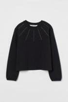H & M - Appliqud Sweatshirt - Black