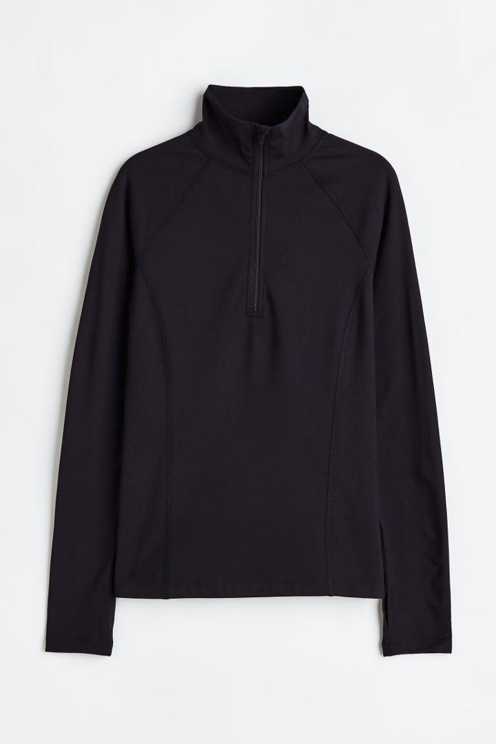 H & M - Half-zip Fitted Top - Black