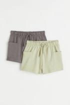 H & M - 2-pack Slub Cotton Shorts - Yellow