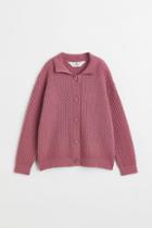 H & M - Cotton Cardigan With Collar - Pink