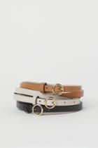 H & M - 3-pack Narrow Belts - Beige