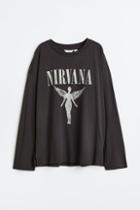 H & M - Oversized Print-motif Top - Gray