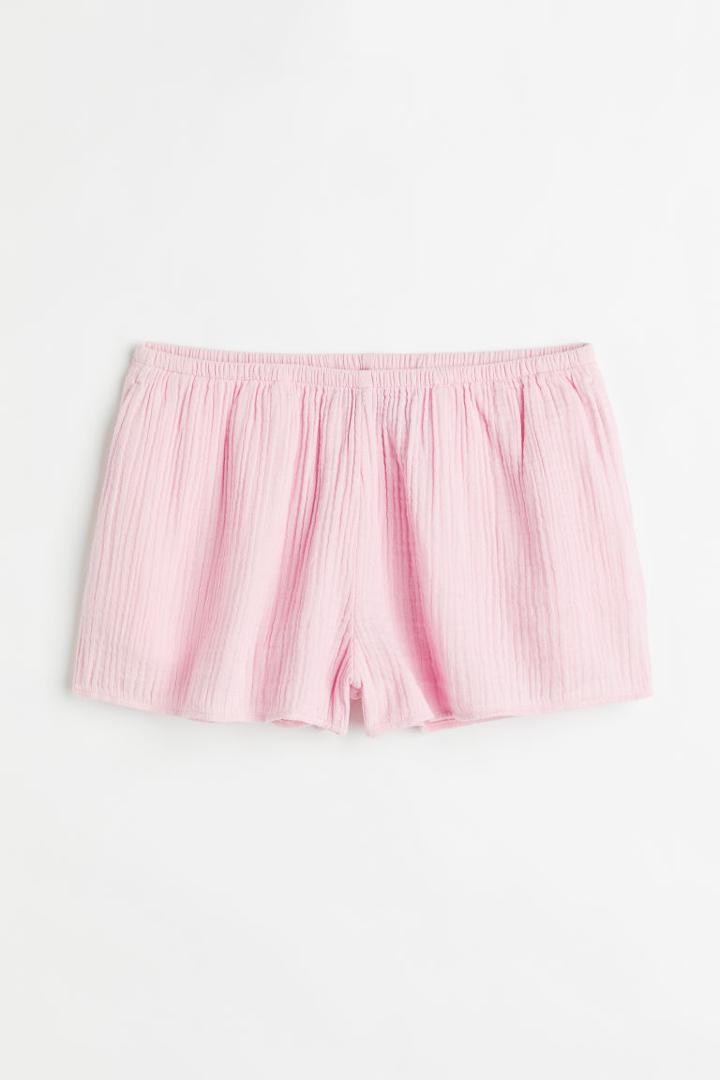 H & M - Textured-weave Shorts - Pink