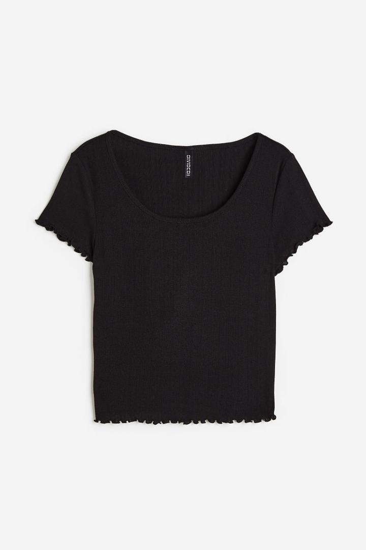 H & M - Pointelle Jersey Top - Black