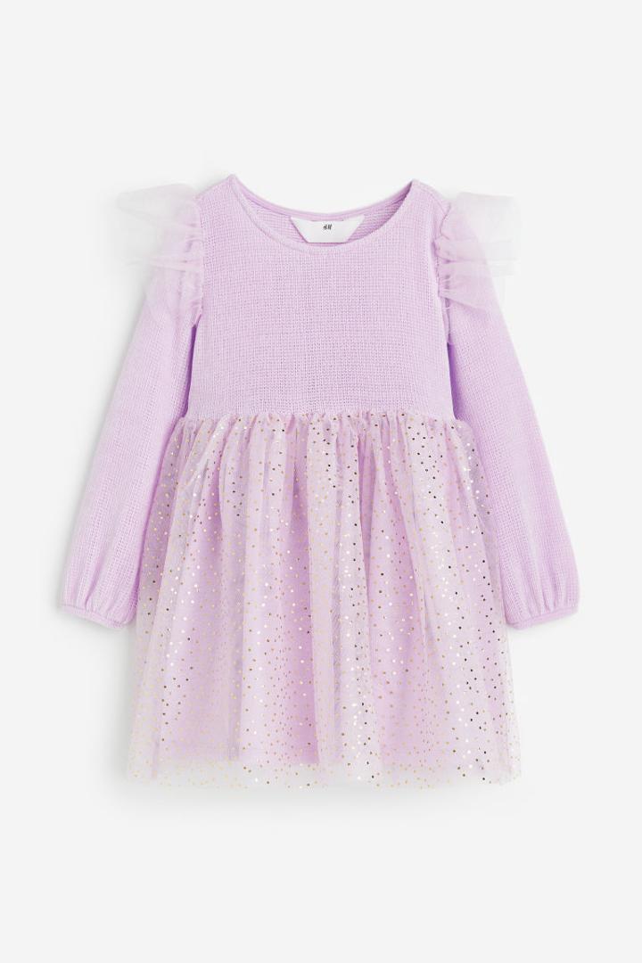 H & M - Chenille And Tulle Dress - Purple