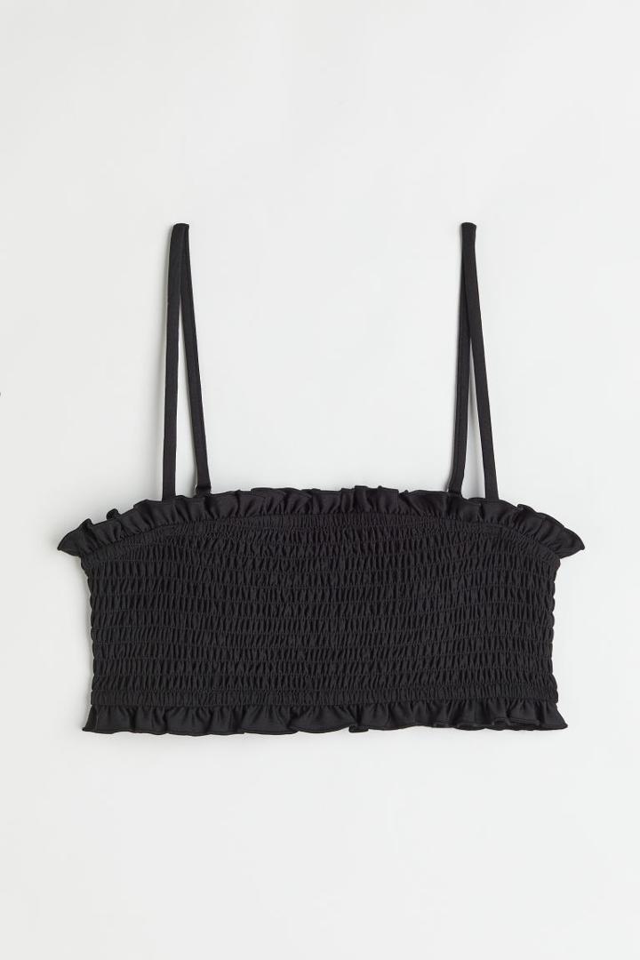 H & M - Smocked Bandeau Bikini Top - Black