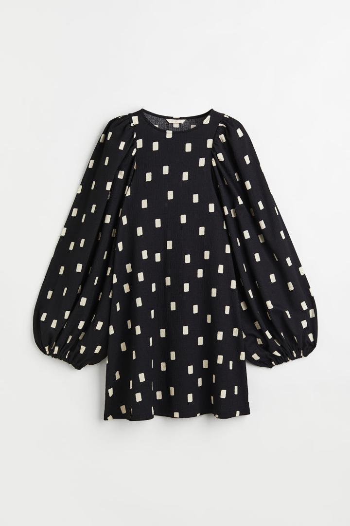 H & M - Short Textured-knit Dress - Black